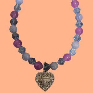 LAVENDER AND BLUE CZ HEART BRACELET~ 7 IN.